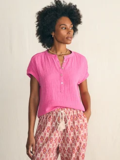 Women Faherty Brand Shirts & Tops*Dream Cotton Gauze Desmond Top -