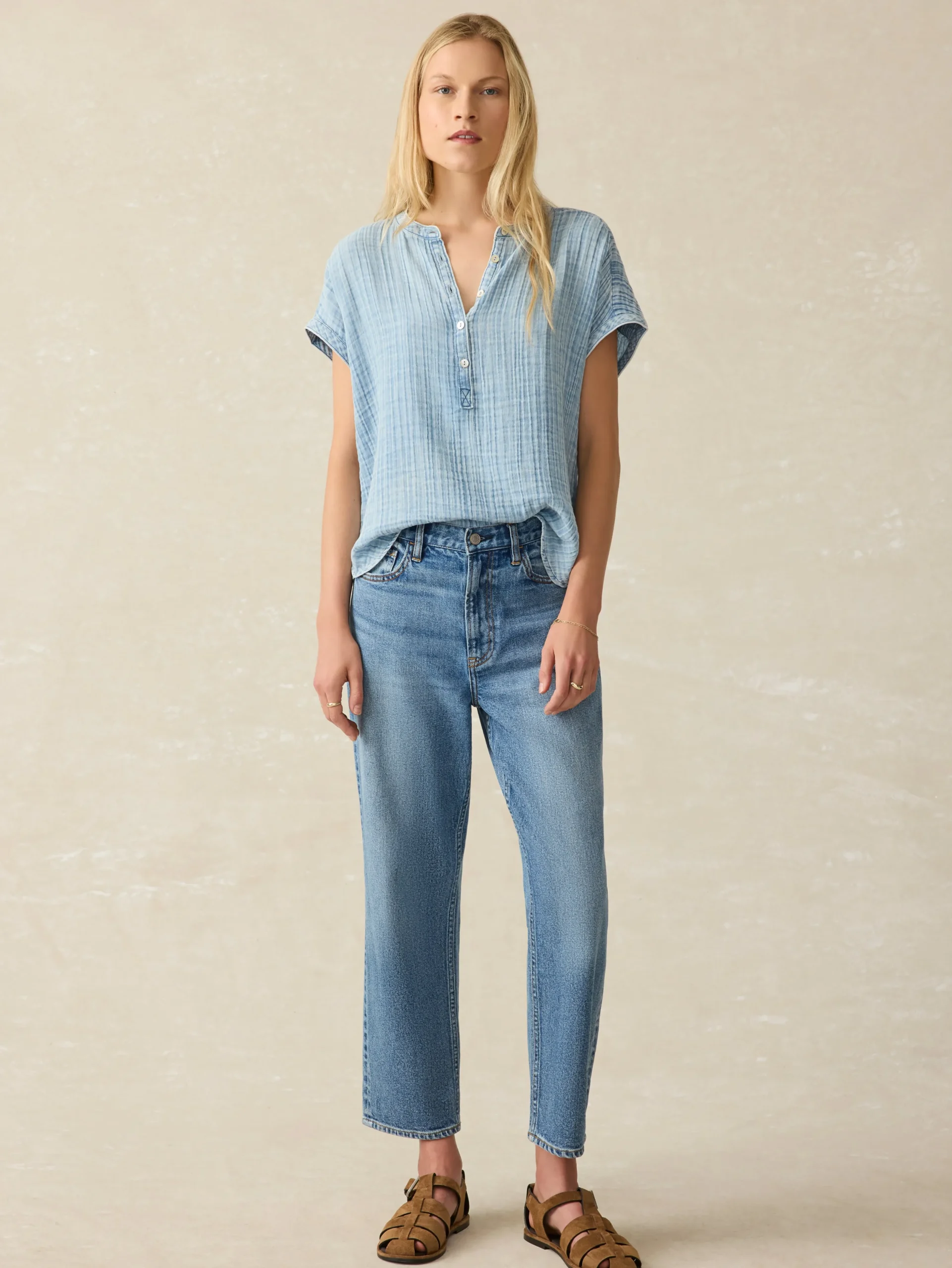 Women Faherty Brand Shirts & Tops*Dream Cotton Gauze Desmond Top -