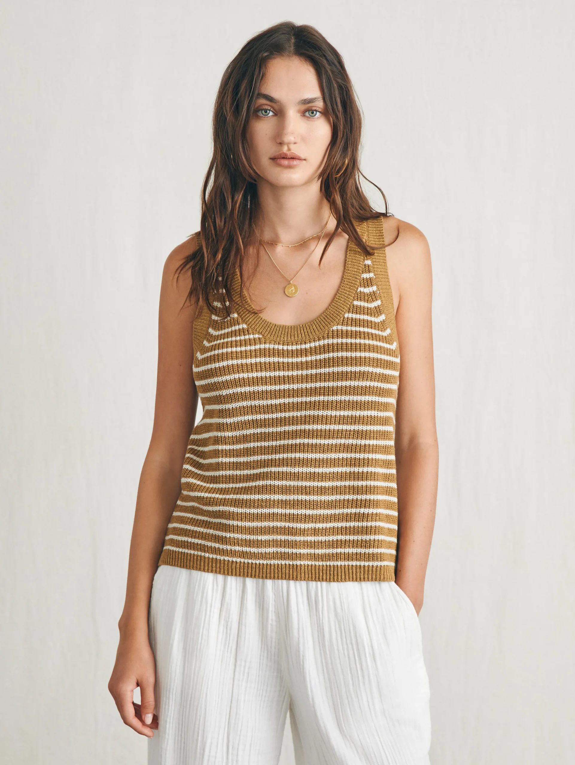Women Faherty Brand Sweaters*Miramar Linen Scoop Neck Tank -