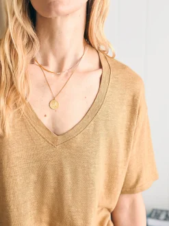 Women Faherty Brand T-Shirts*Oceanside Linen V-Neck Tee -