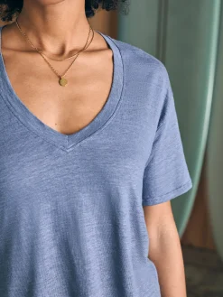 Women Faherty Brand T-Shirts*Oceanside Linen V-Neck Tee -