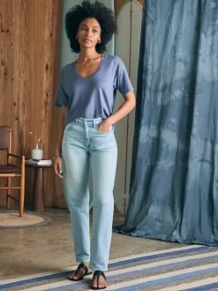 Women Faherty Brand T-Shirts*Oceanside Linen V-Neck Tee -