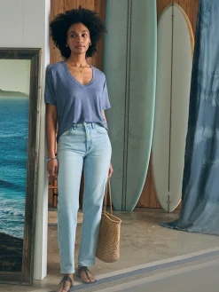Women Faherty Brand T-Shirts*Oceanside Linen V-Neck Tee -