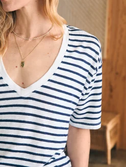Women Faherty Brand T-Shirts*Oceanside Linen V-Neck Tee -