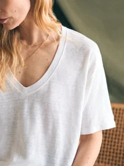 Women Faherty Brand T-Shirts*Oceanside Linen V-Neck Tee -