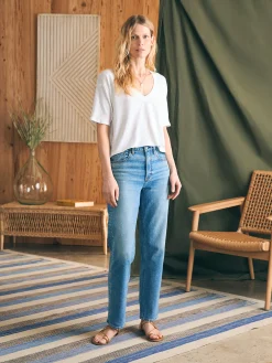 Women Faherty Brand T-Shirts*Oceanside Linen V-Neck Tee -