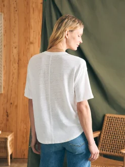 Women Faherty Brand T-Shirts*Oceanside Linen V-Neck Tee -