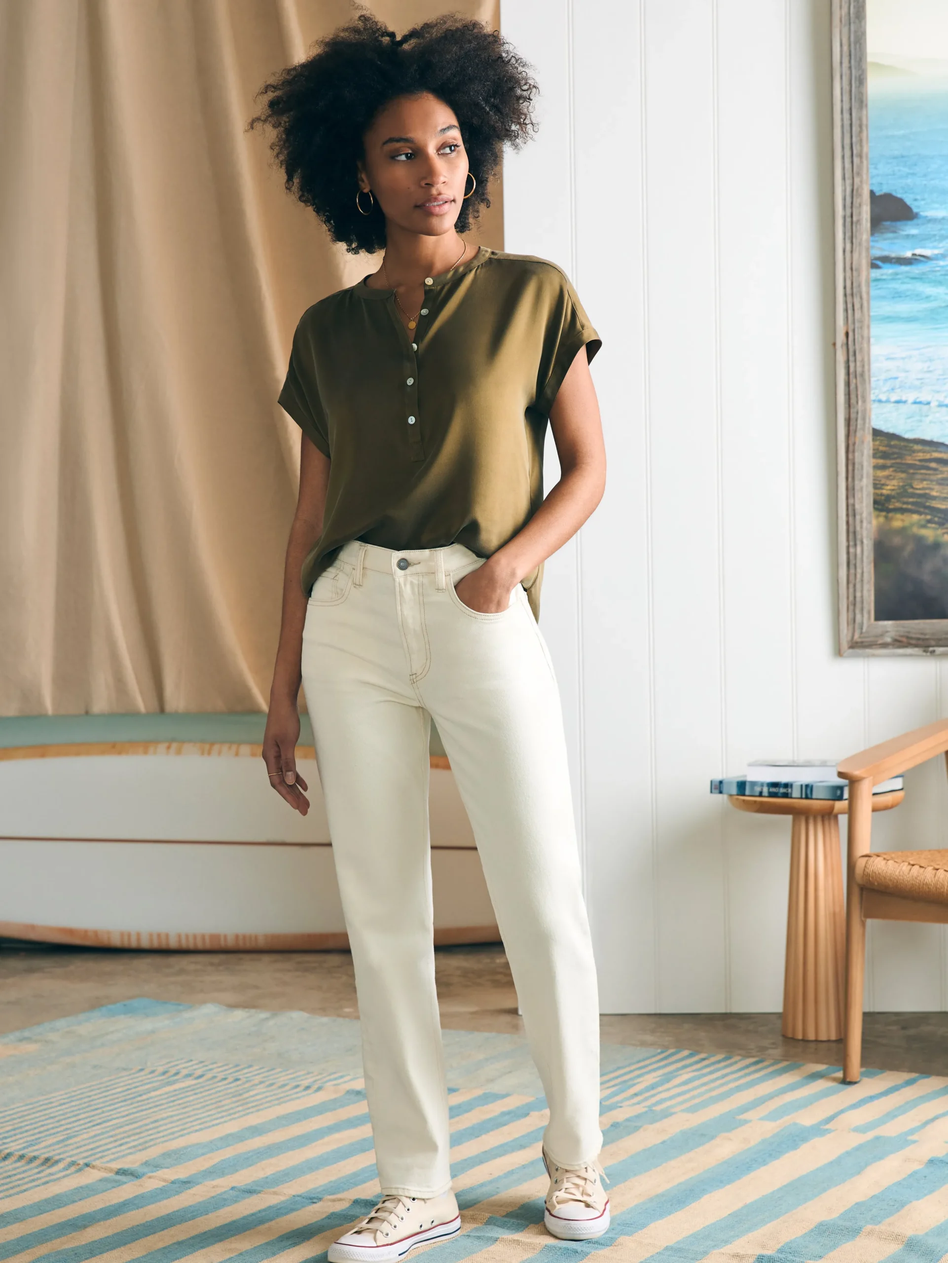 Women Faherty Brand Shirts & Tops*Sandwashed Silk Desmond Top -