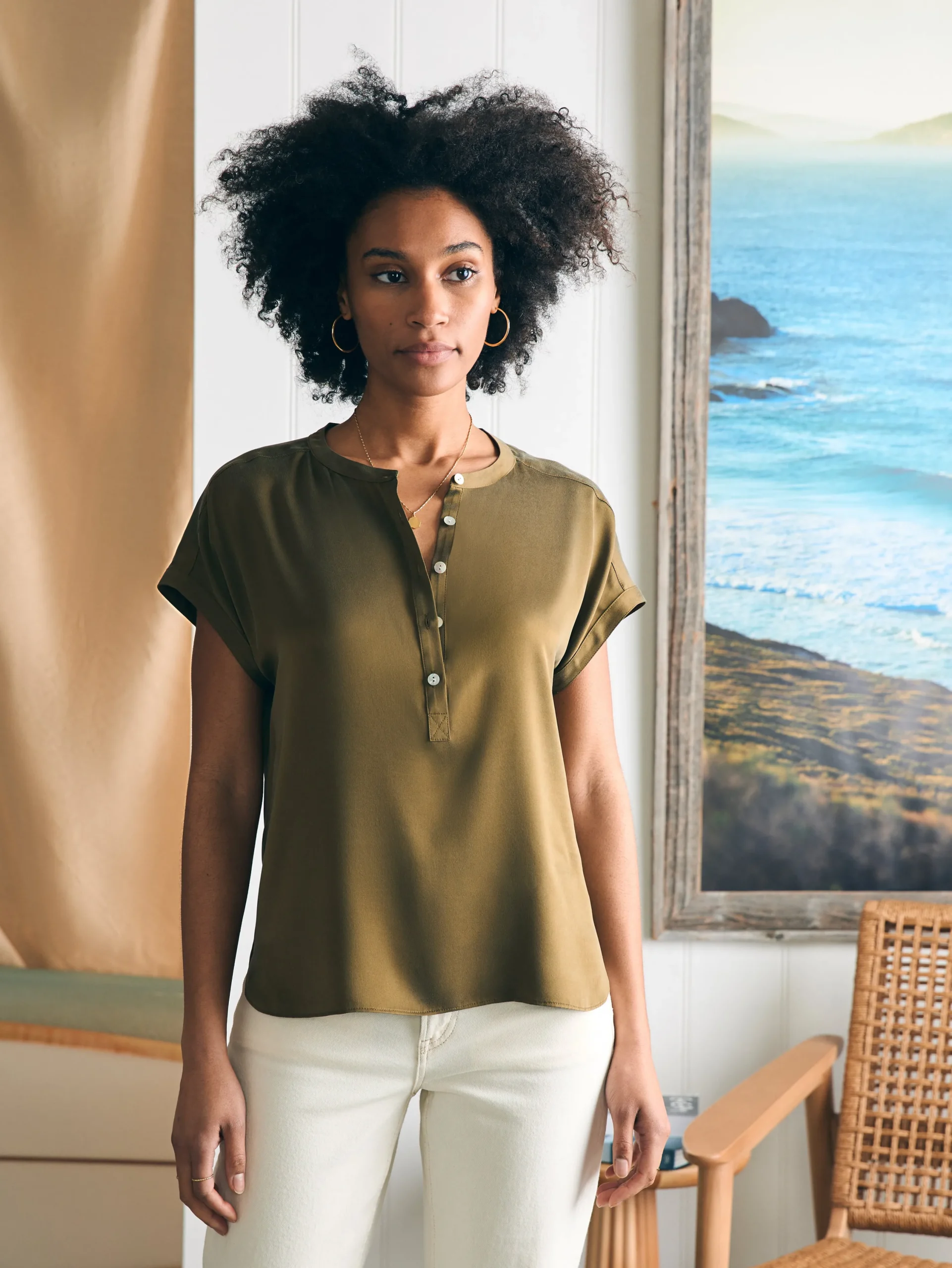 Women Faherty Brand Shirts & Tops*Sandwashed Silk Desmond Top -